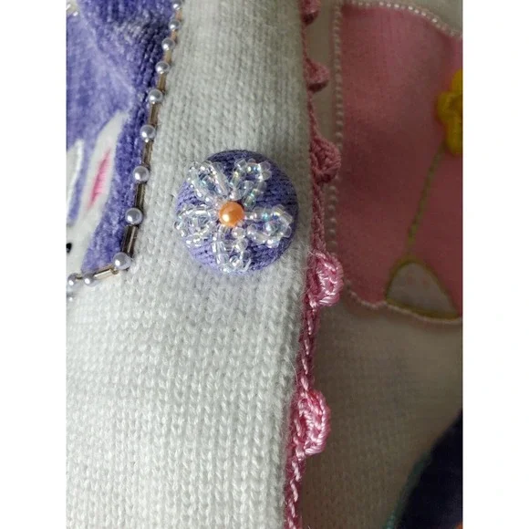 Read Berek Easter Bunny Chicks Flowers Spring Sweater 1XL Whimsical Novelty - Picture 6 of 13